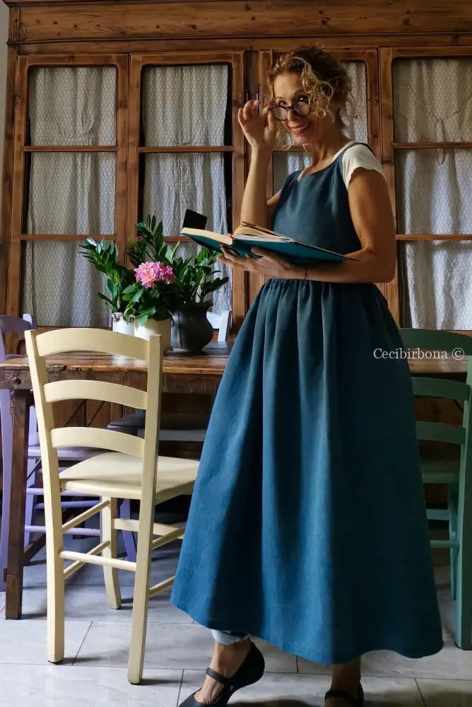 Grembiule da donna in lino blu azzurro (Rif. 64) grembiule donna tessuti moderni