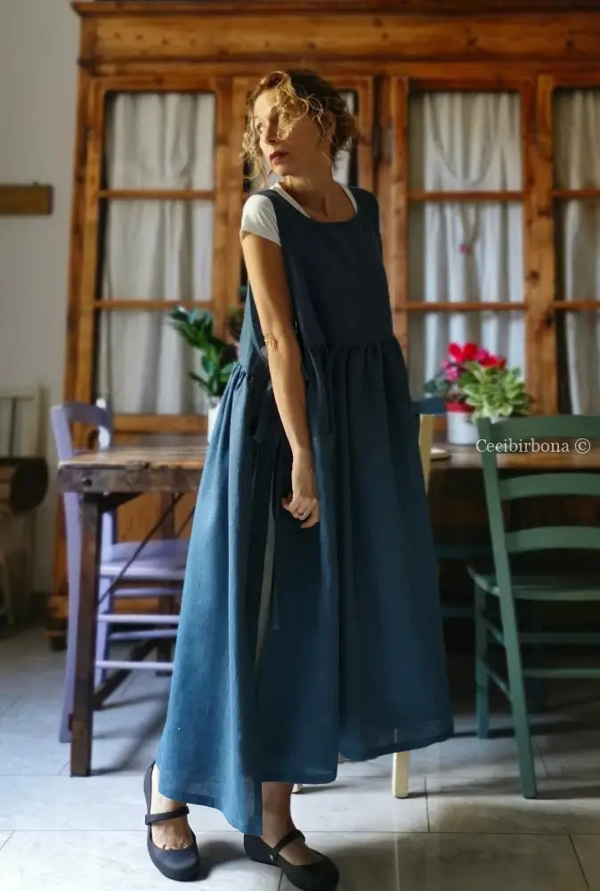 Grembiule da donna in lino blu azzurro (Rif. 64) grembiule donna tessuti moderni