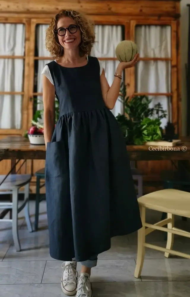 Grembiule da donna in lino blu grembiule donna tessuti moderni