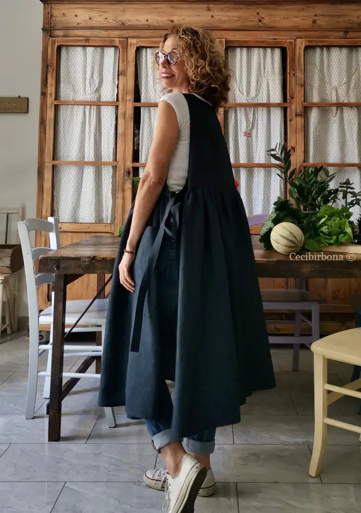 Grembiule da donna in lino blu grembiule donna tessuti moderni