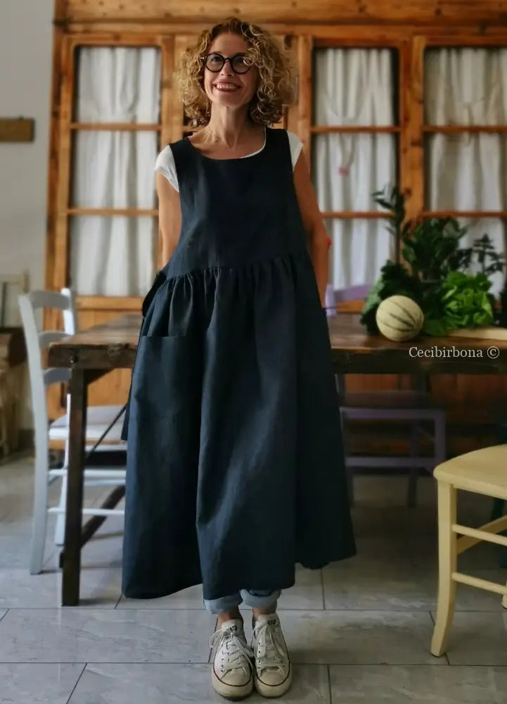 Grembiule da donna in lino blu grembiule donna tessuti moderni