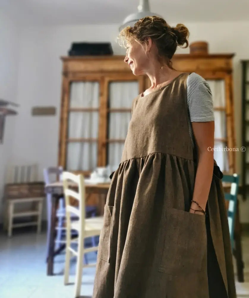 Grembiule da donna in lino pesante color ruggine grembiule donna tessuti moderni