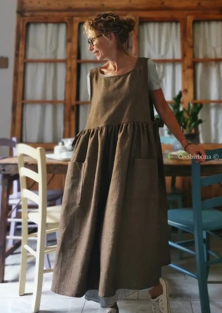 Grembiule da donna in lino pesante color ruggine grembiule donna tessuti moderni