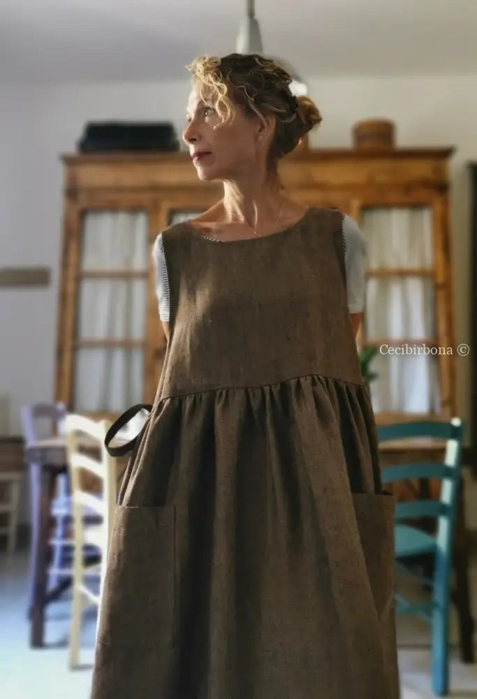 Grembiule da donna in lino pesante color ruggine grembiule donna tessuti moderni
