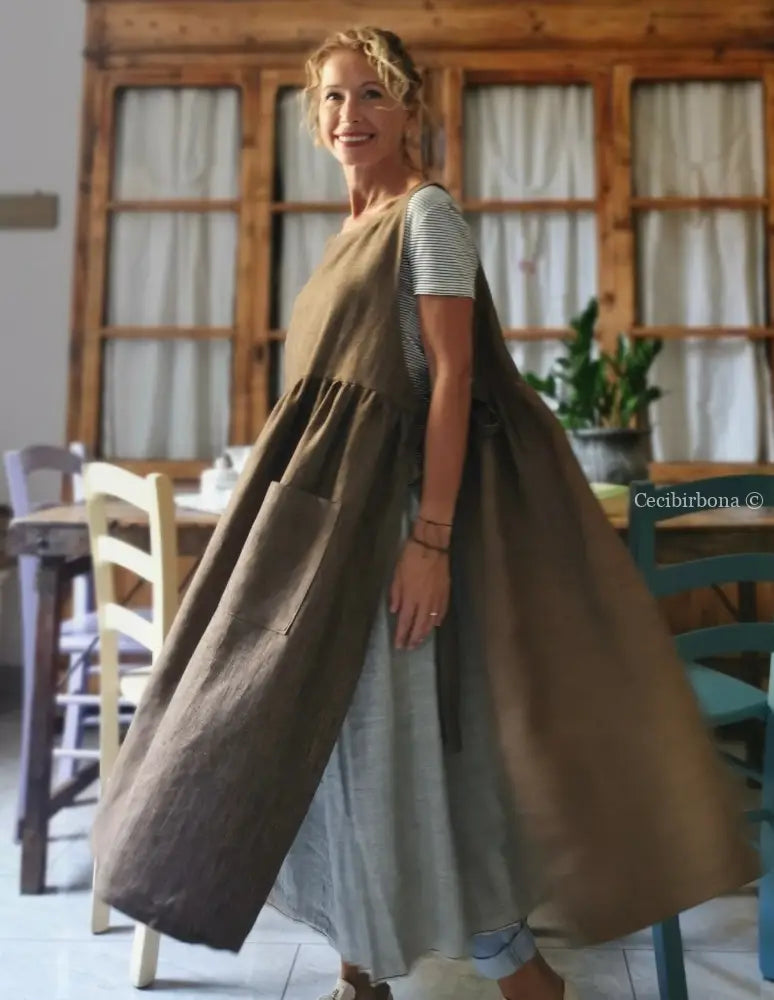Grembiule da donna in lino pesante color ruggine grembiule donna tessuti moderni