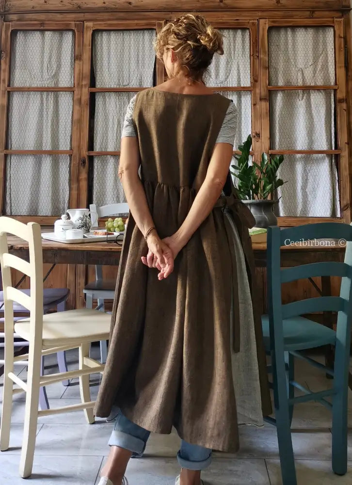 Grembiule da donna in lino pesante color ruggine grembiule donna tessuti moderni