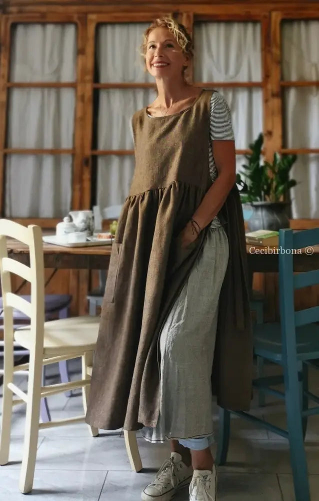 Grembiule da donna in lino pesante color ruggine grembiule donna tessuti moderni