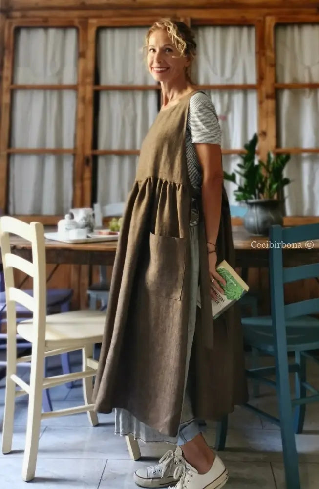 Grembiule da donna in lino pesante color ruggine grembiule donna tessuti moderni