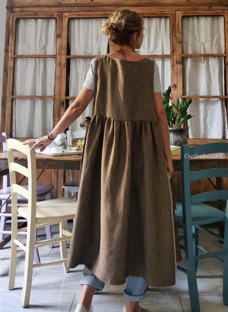 Grembiule da donna in lino pesante color ruggine grembiule donna tessuti moderni