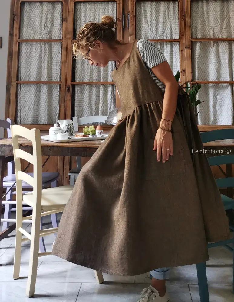 Grembiule da donna in lino pesante color ruggine grembiule donna tessuti moderni
