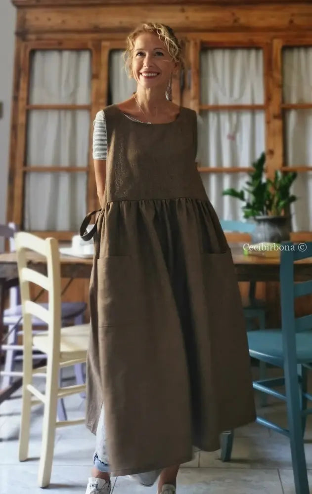 Grembiule da donna in lino pesante color ruggine grembiule donna tessuti moderni