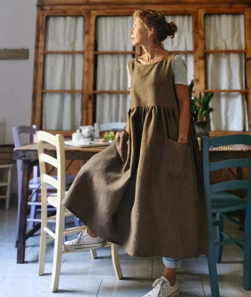Grembiule da donna in lino pesante color ruggine grembiule donna tessuti moderni