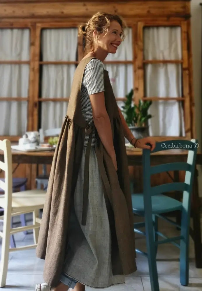 Grembiule da donna in lino pesante color ruggine grembiule donna tessuti moderni