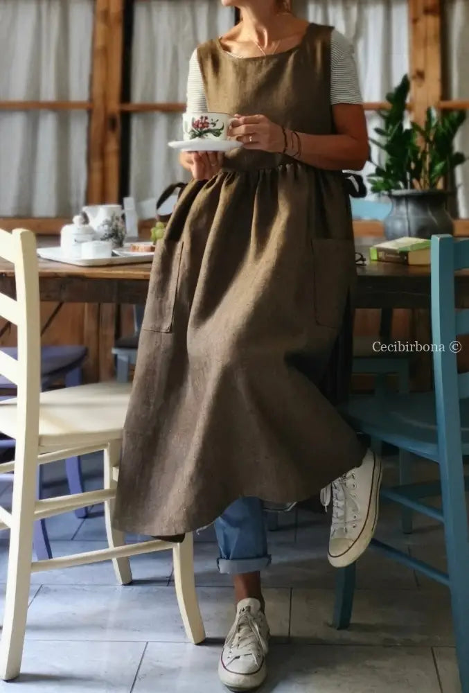 Grembiule da donna in lino pesante color ruggine grembiule donna tessuti moderni
