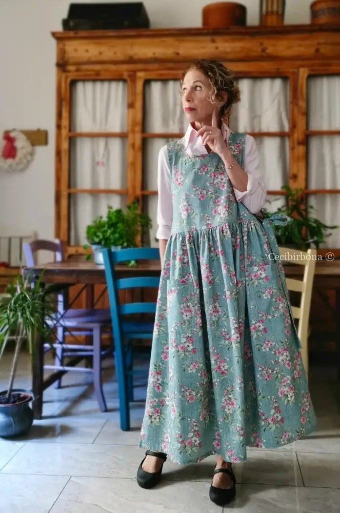 Grembiule della primavera verde acqua (Ref. 505) - grembiule donna tessuti moderni