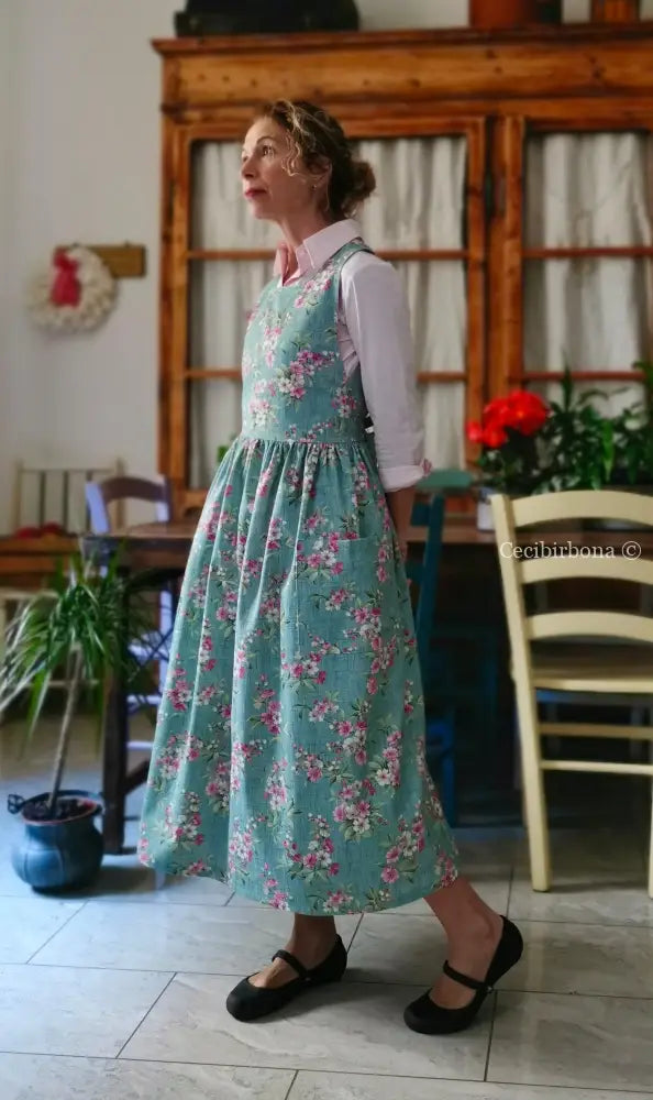 Grembiule della primavera verde acqua (Ref. 505) - grembiule donna tessuti moderni