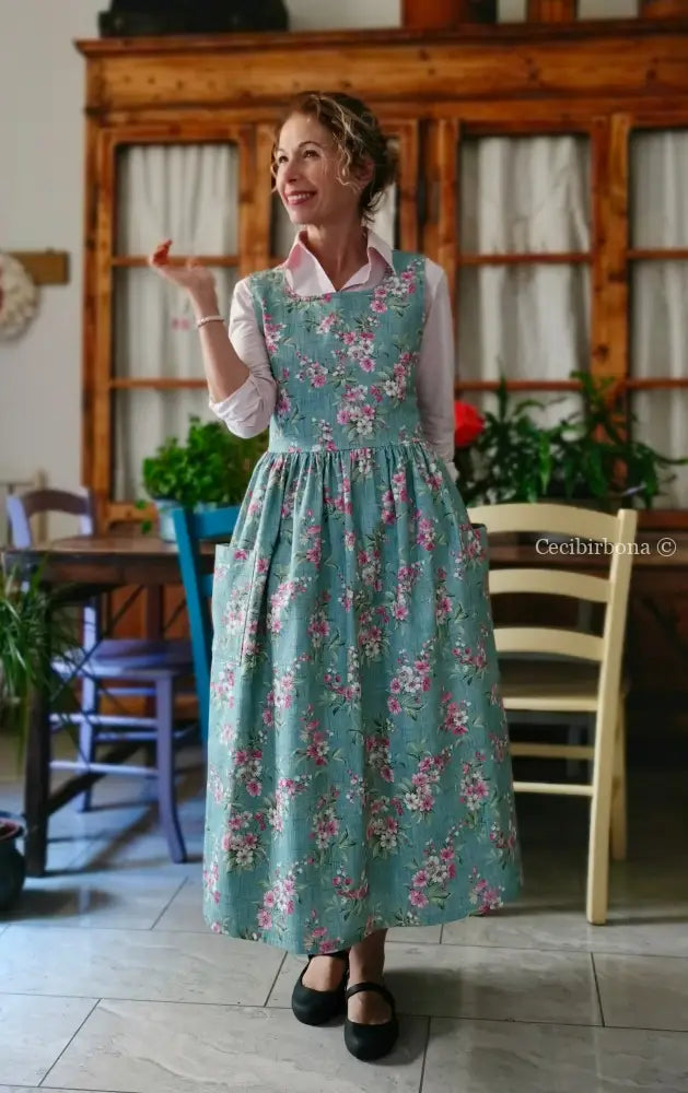 Grembiule della primavera verde acqua (Ref. 505) - grembiule donna tessuti moderni