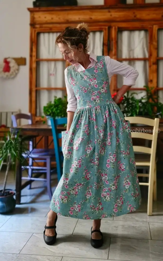 Grembiule della primavera verde acqua (Ref. 505) - grembiule donna tessuti moderni