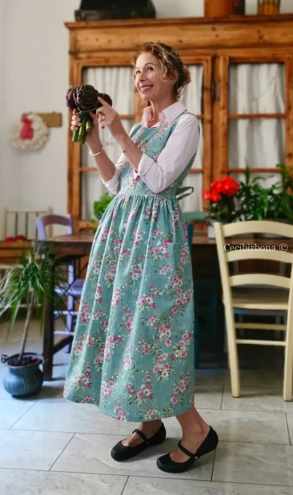 Grembiule della primavera verde acqua (Ref. 505) - grembiule donna tessuti moderni
