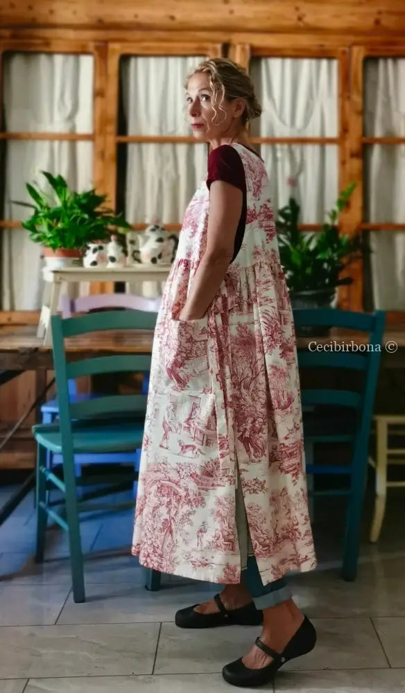 Grembiule di toile de Jouy rossa (Ref. 308) grembiule donna tessuti moderni