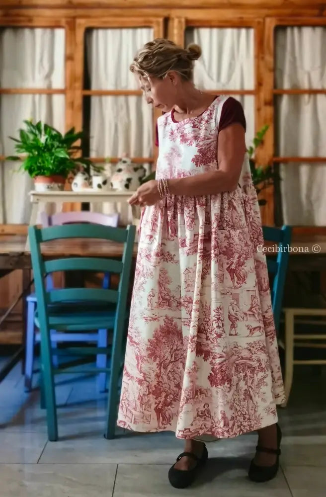 Grembiule di toile de Jouy rossa (Ref. 308) grembiule donna tessuti moderni