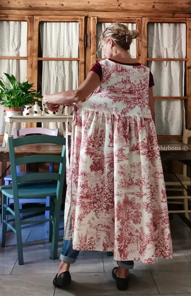Grembiule di toile de Jouy rossa (Ref. 308) grembiule donna tessuti moderni