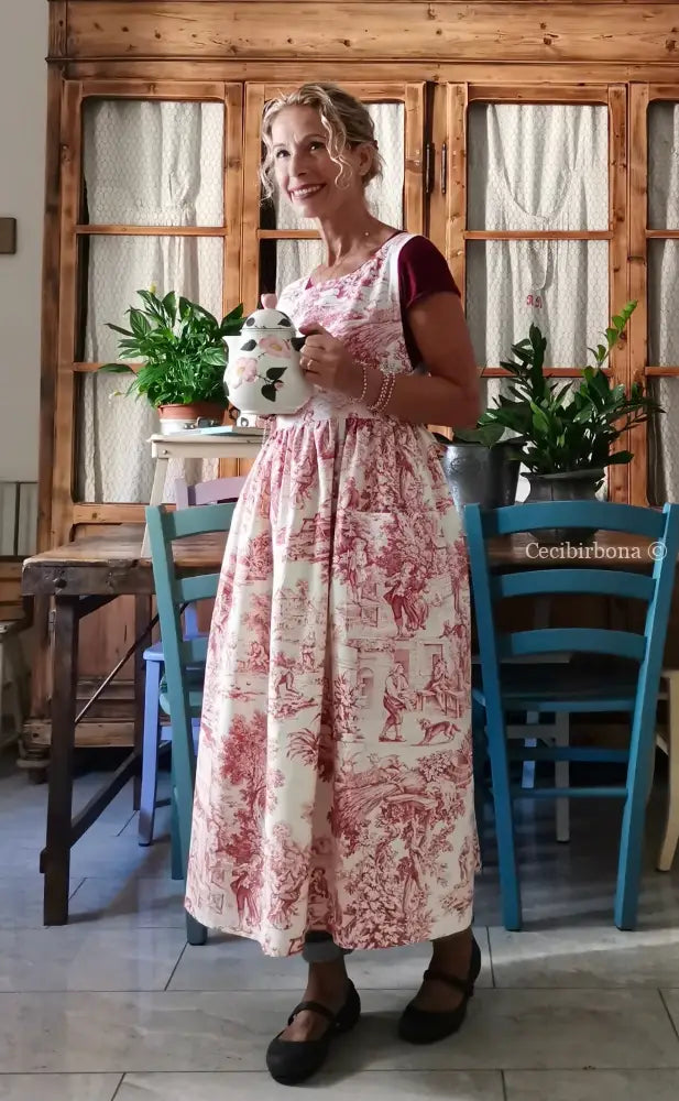 Grembiule di toile de Jouy rossa (Ref. 308) grembiule donna tessuti moderni