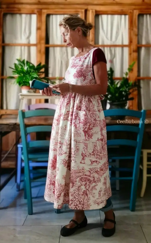 Grembiule di toile de Jouy rossa (Ref. 308) grembiule donna tessuti moderni
