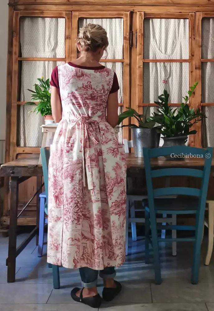 Grembiule di toile de Jouy rossa (Ref. 308) grembiule donna tessuti moderni