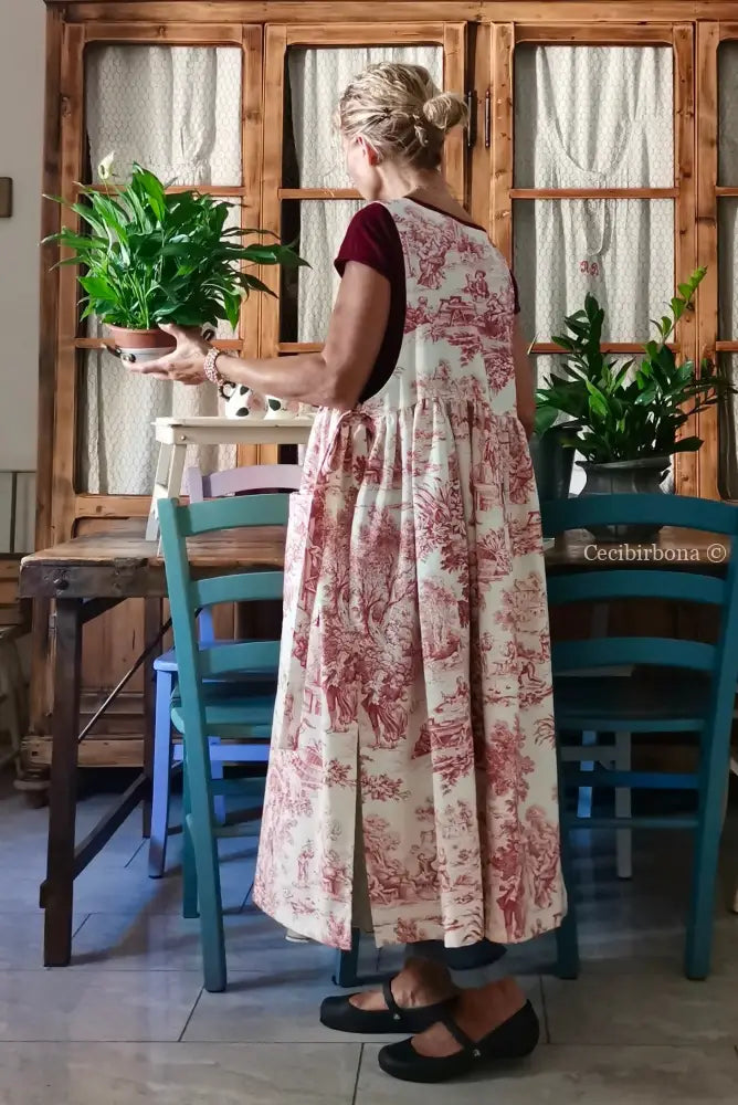 Grembiule di toile de Jouy rossa (Ref. 308) grembiule donna tessuti moderni