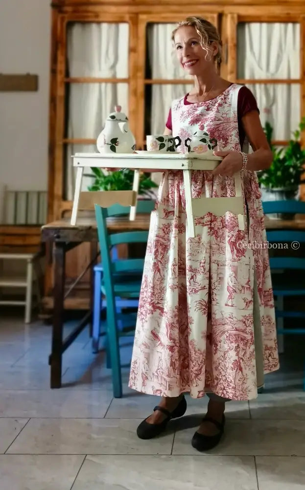 Grembiule di toile de Jouy rossa (Ref. 308) grembiule donna tessuti moderni