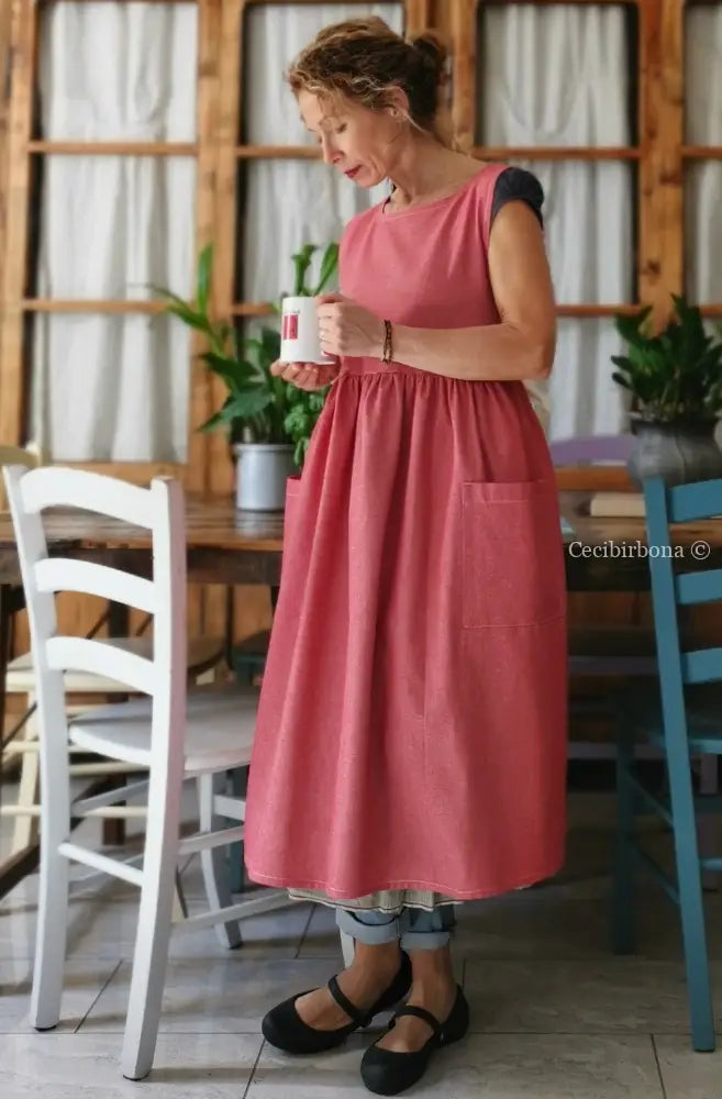 Grembiule donna rosso ciliegia con lacci panna (Ref. 316) grembiule donna tessuti moderni