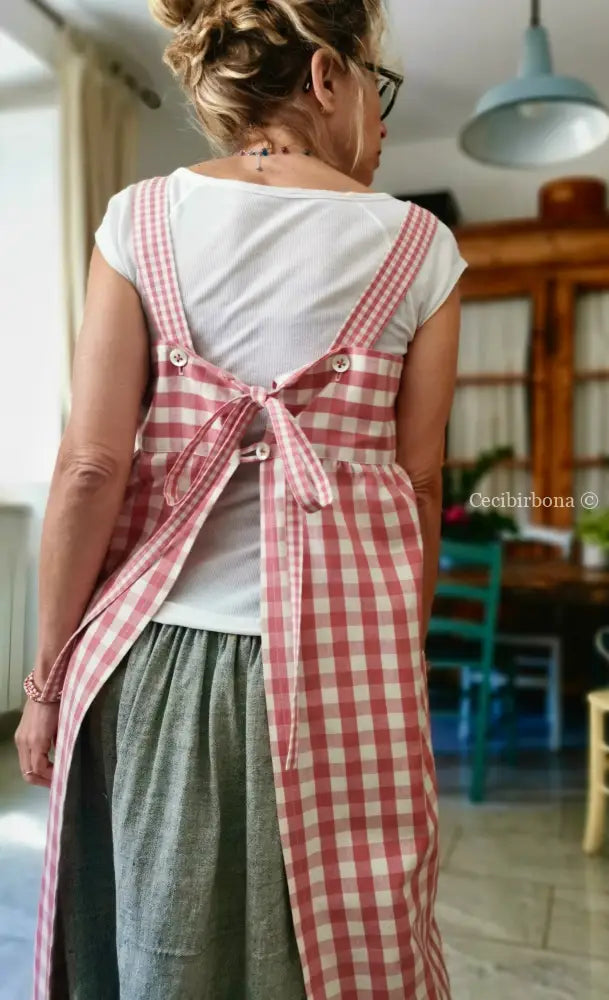 Grembiule impero a quadri rosa antico (Ref. 318) grembiule donna tessuti moderni