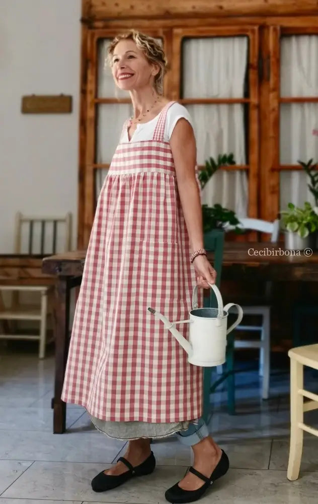 Grembiule impero a quadri rosa antico (Ref. 318) grembiule donna tessuti moderni