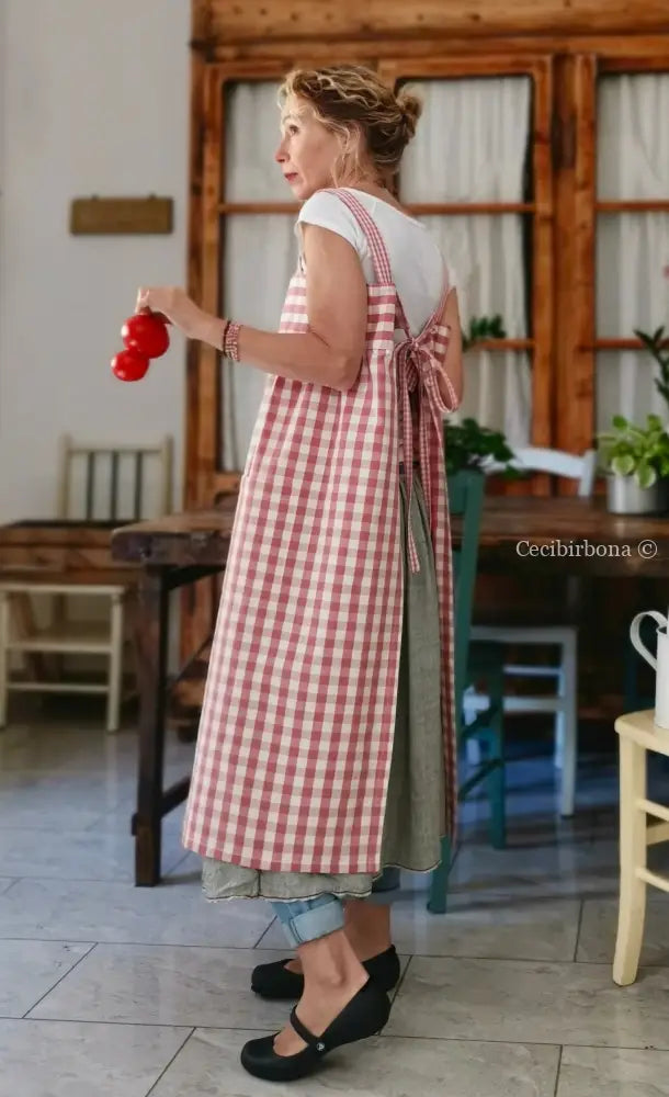 Grembiule impero a quadri rosa antico (Ref. 318) grembiule donna tessuti moderni