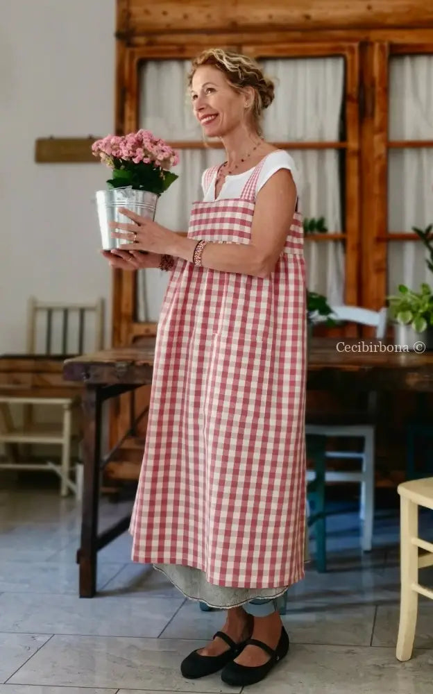 Grembiule impero a quadri rosa antico (Ref. 318) grembiule donna tessuti moderni