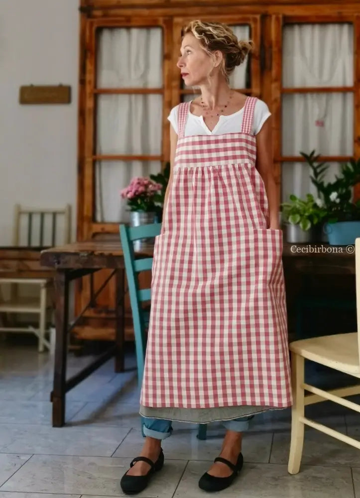 Grembiule impero a quadri rosa antico (Ref. 318) grembiule donna tessuti moderni