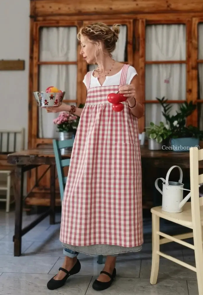Grembiule impero a quadri rosa antico (Ref. 318) grembiule donna tessuti moderni