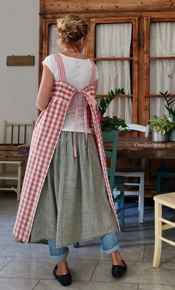 Grembiule impero a quadri rosa antico (Ref. 318) grembiule donna tessuti moderni