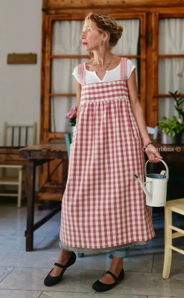 Grembiule impero a quadri rosa antico (Ref. 318) grembiule donna tessuti moderni