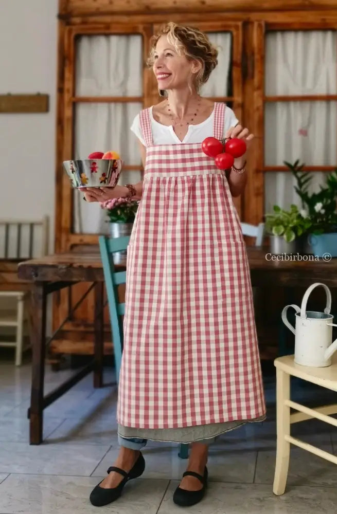 Grembiule impero a quadri rosa antico (Ref. 318) grembiule donna tessuti moderni