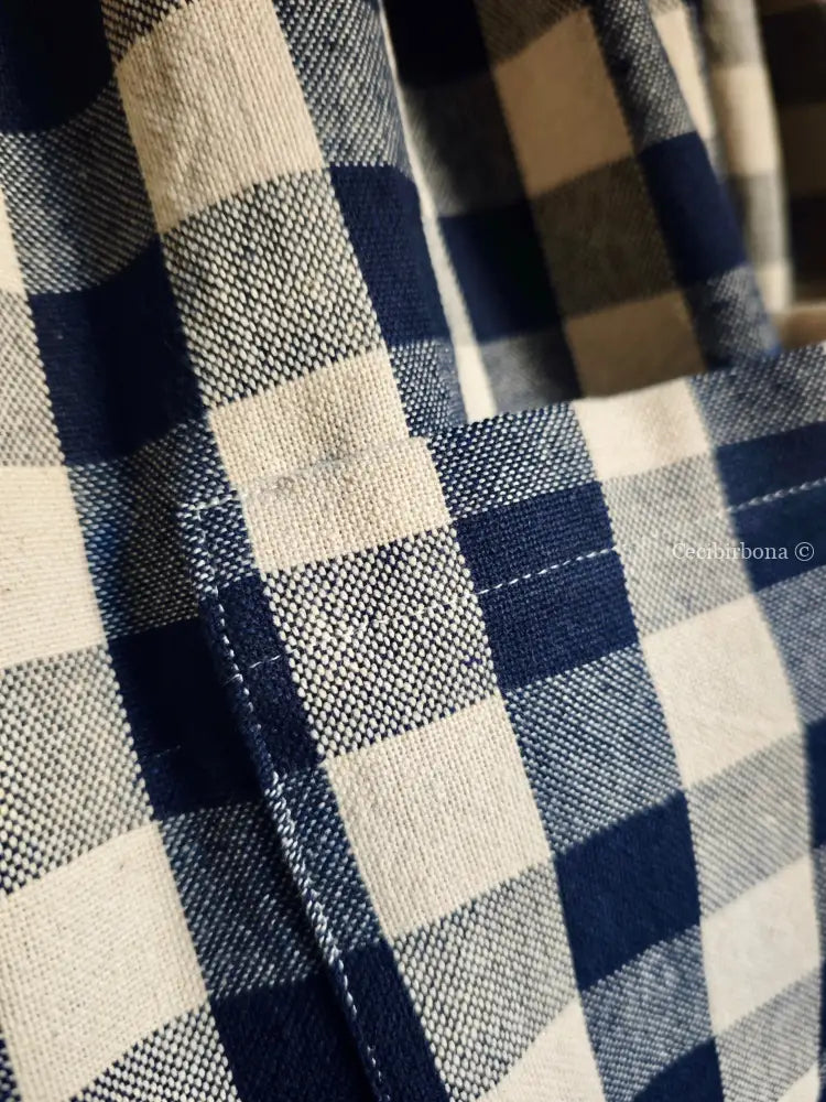 Grembiule in cotone a quadri blu e panna (Ref. 488) grembiule donna tessuti moderni