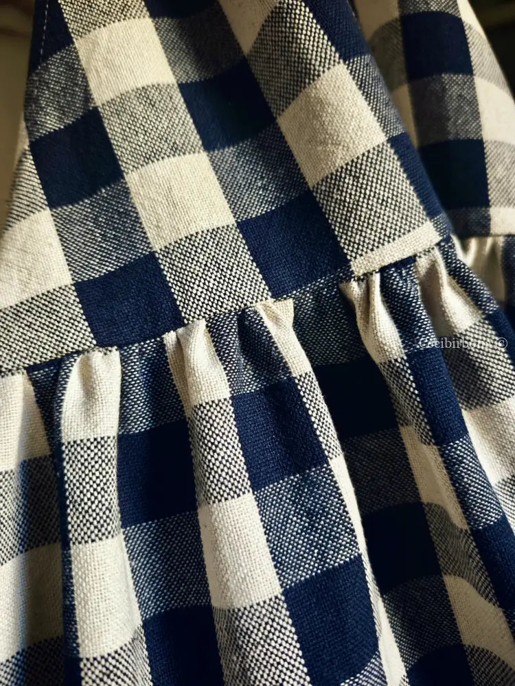 Grembiule in cotone a quadri blu e panna (Ref. 488) grembiule donna tessuti moderni