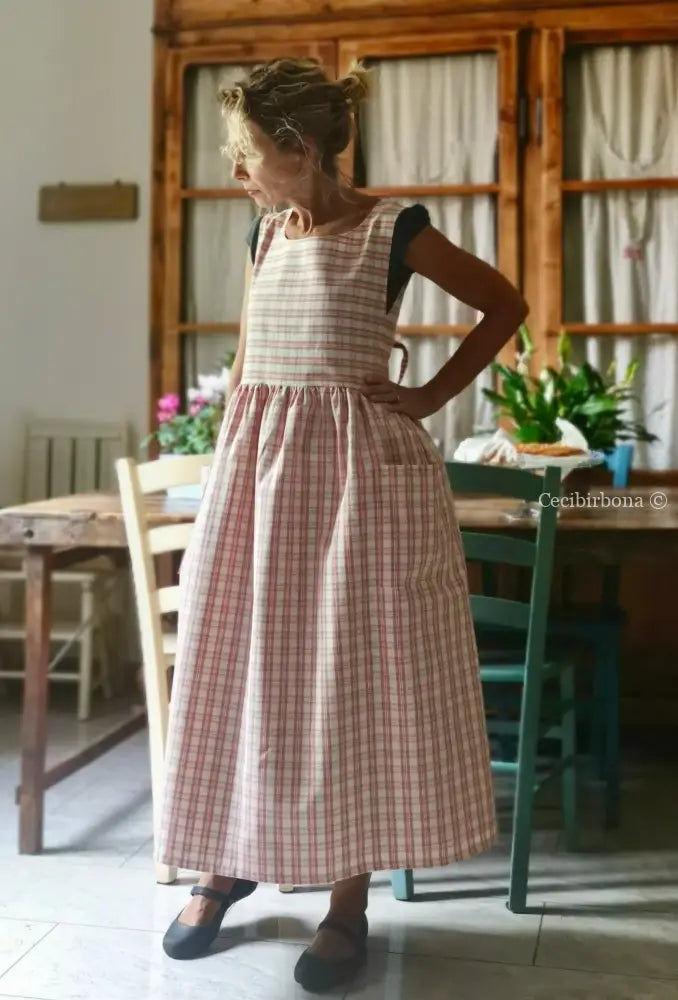 Grembiule in cotone a quadri tartan rosa e panna con lacci coordinati (Ref. 320) grembiule donna tessuti moderni