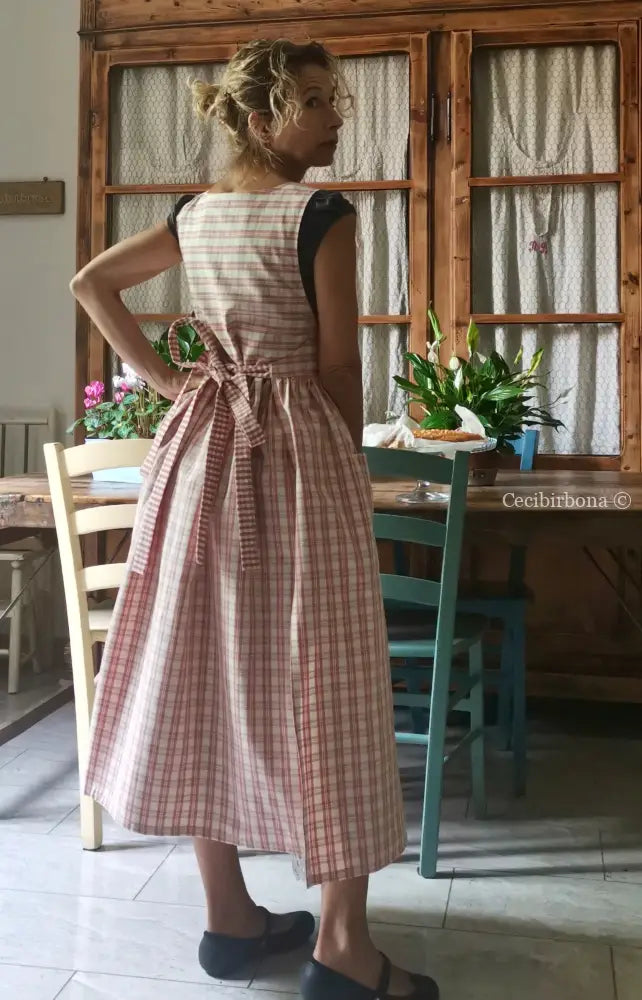 Grembiule in cotone a quadri tartan rosa e panna con lacci coordinati (Ref. 320) grembiule donna tessuti moderni