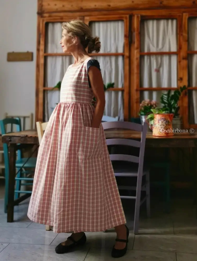 Grembiule in cotone a quadri tartan rosa e panna (Ref. 183) grembiule donna tessuti moderni