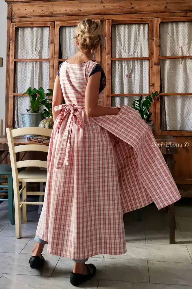 Grembiule in cotone a quadri tartan rosa e panna (Ref. 183) grembiule donna tessuti moderni