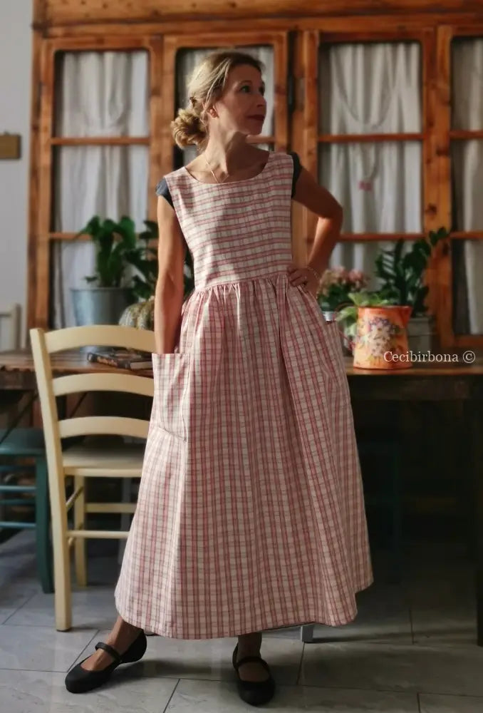 Grembiule in cotone a quadri tartan rosa e panna (Ref. 183) grembiule donna tessuti moderni