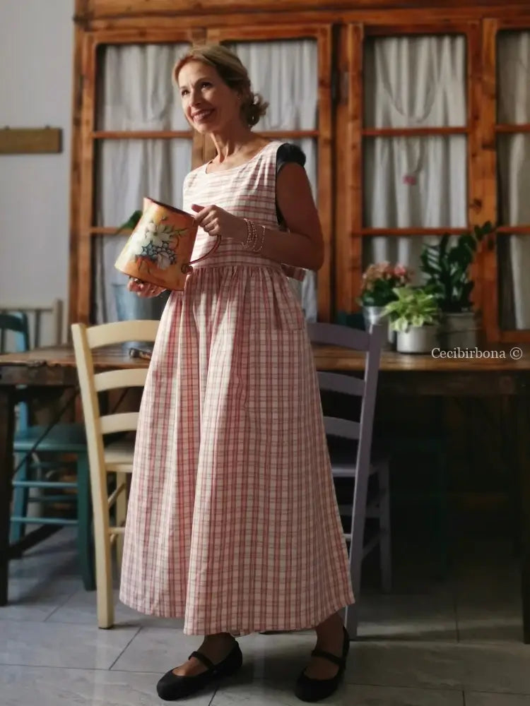 Grembiule in cotone a quadri tartan rosa e panna (Ref. 183) grembiule donna tessuti moderni