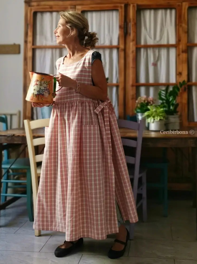 Grembiule in cotone a quadri tartan rosa e panna (Ref. 183) grembiule donna tessuti moderni